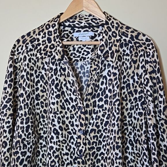 Foxcroft Leopard Print Cotton Button Down Shirt 24W Wrinkle Free No Iron - Picture 2 of 12